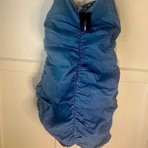 Fashion Nova “Ruched” mini dress. 2XL medium wash NWT